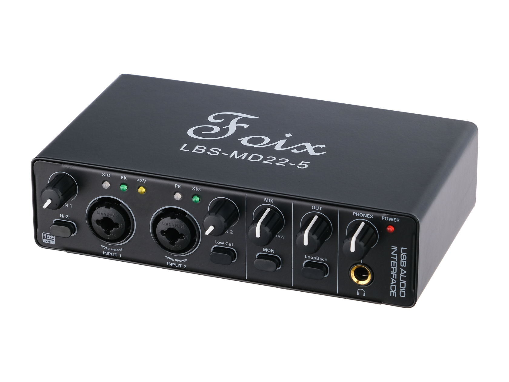 USB-аудиоинтерфейс Foix LBS MD22 5 — разъёмы и органы управления