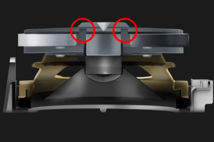 Новая конструкция динамиков PX s1100. Красным отмечены подвижные части Sound Box